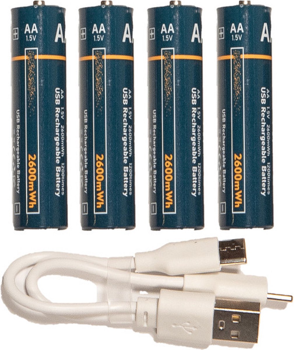 Piles Rechargeables AAA 1,5 Volt 733 mWh avec Câble de Charge USB