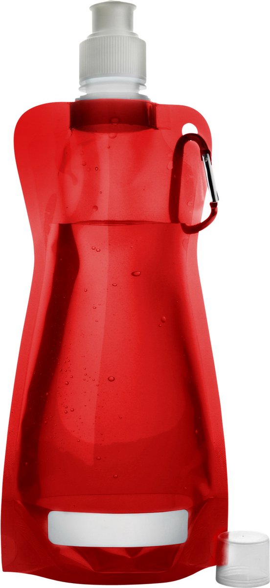 Waterfles/drinkfles/sportbidon opvouwbaar - rood - kunststof - 420 ml - schroefdop - karabijnhaak