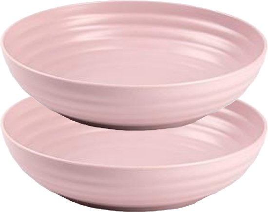 Plasticforte Rond bord/camping - 4x - diep bord - D22 cm - oud roze - kunststof - onbreekbaar