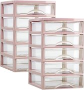 Plasticforte Ladeblokje/bureau organizer 2x lades - oud roze/transparant - L18 x B21 x H28 cm - plastic