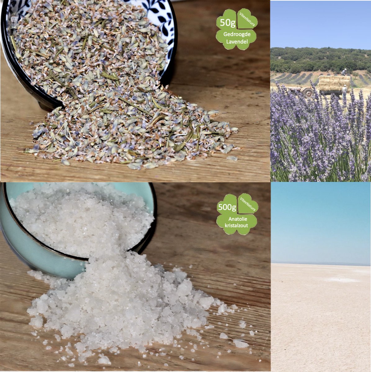 Maak je eigen badzout | Mineralen badzout 500g | Ontspannende Lavendel 50g | Met een makkelijk recept | Vitex Natura