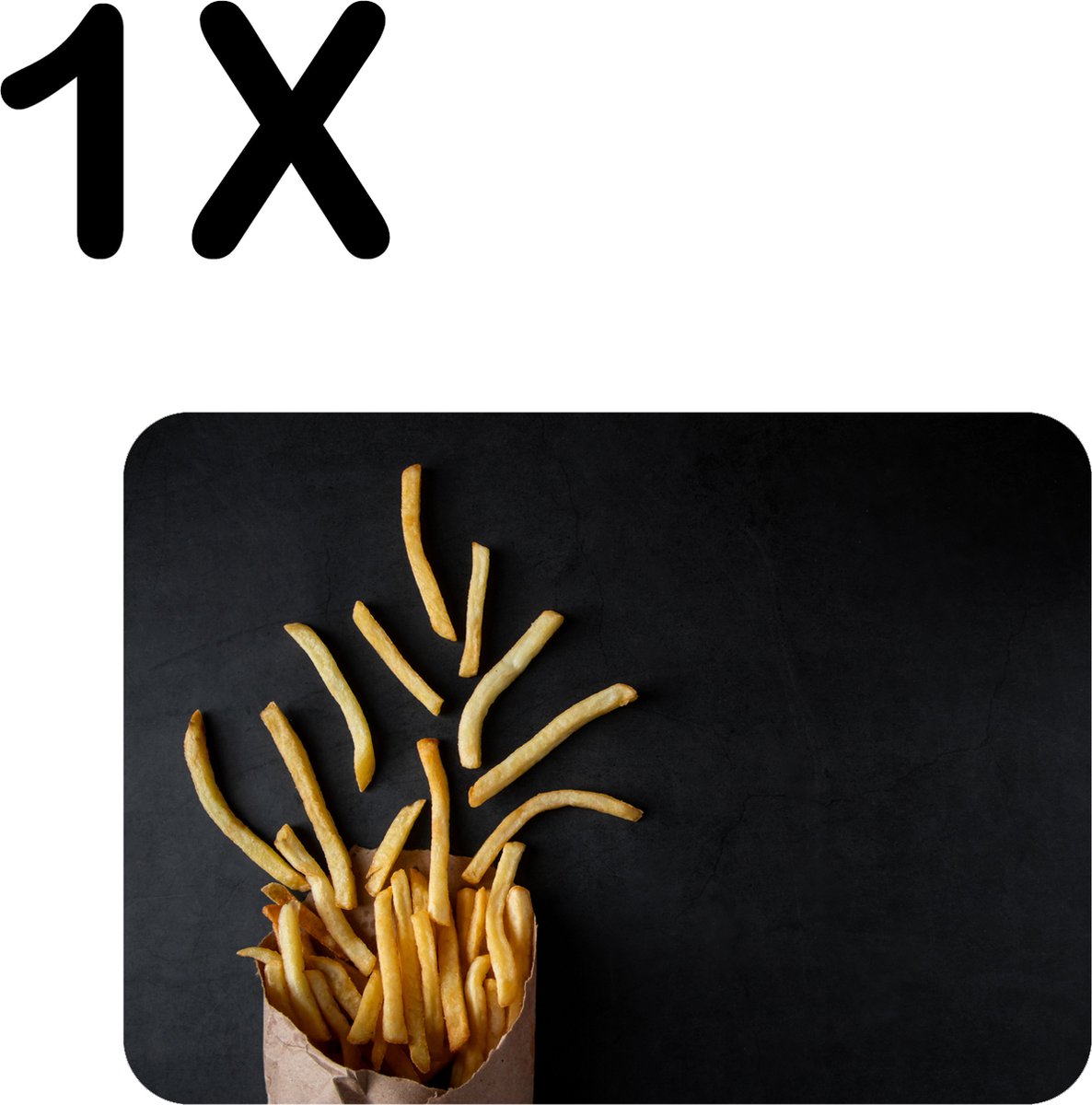 BWK Flexibele Placemat - Frietjes op een Donkere Ondergrond - Set van 1 Placemats - 40x30 cm - PVC Doek - Afneembaar