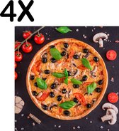 BWK Textiele Placemat - Compositie van een Pizza en Beleg - Set van 4 Placemats - 50x50 cm - Polyester Stof - Afneembaar