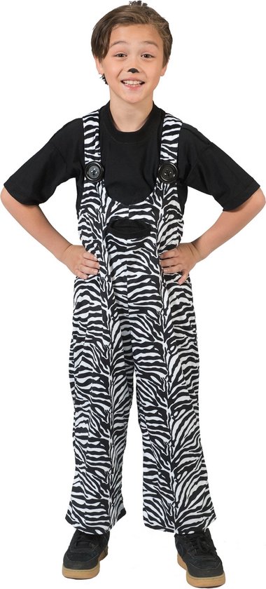 Pierros - Zebra Kostuum - Zebra Tuinbroek Jongen - Zwart / Wit - Maat 164 - Carnavalskleding - Verkleedkleding