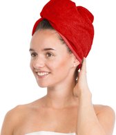 Haartulband, haardroogdoek, hoofddoek, haarkap, handdoek met knoop, 100% katoen, rood