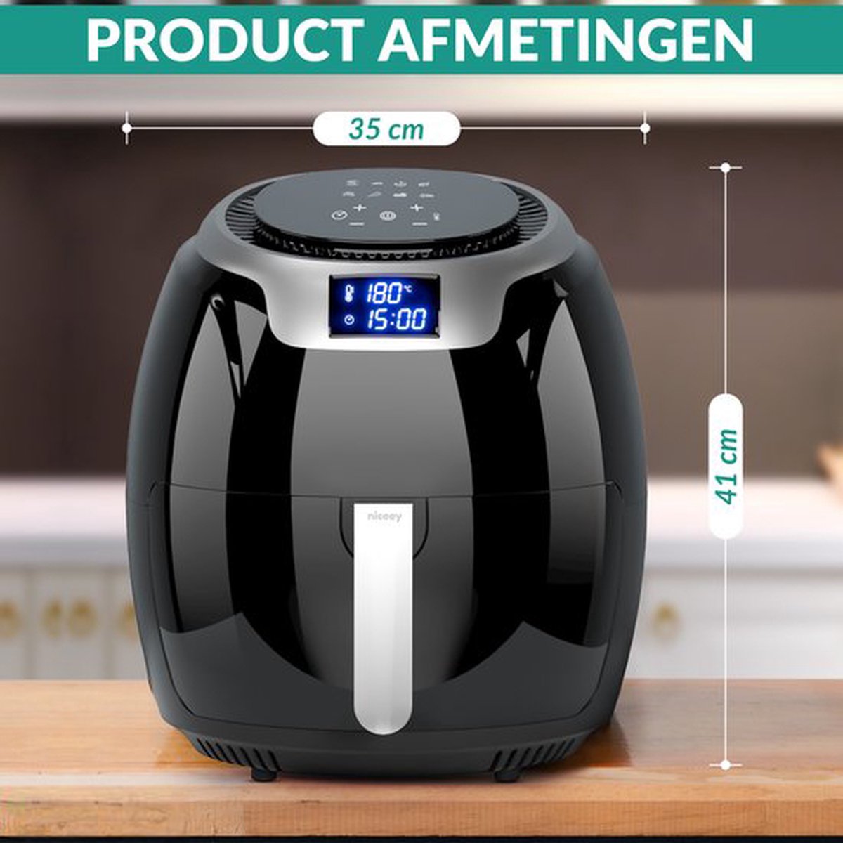 Niceey Airfryer XXL - Heteluchtfriteuse - 1800W - 8,0L - Incl. Kookboek - Zwart thumbnail 6