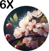 BWK Luxe Ronde Placemat - Kersen Bloesem met Mooie Lichtinval - Set van 6 Placemats - 50x50 cm - 2 mm dik Vinyl - Anti Slip - Afneembaar