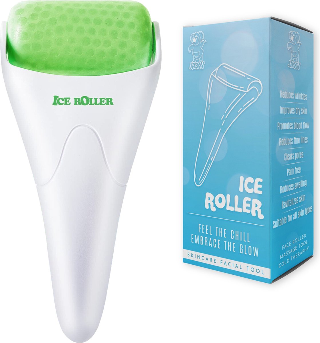 JAXY Ice Roller - Ijs Roller - Gezichtsroller - Dermaroller - Gua Sha - Skincare - Ice Roller Gezicht - Gezichtsmassage Apparaat - Jade Roller - Wit/Groen