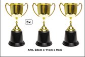 3x Coupe de championnat or / noir 22cm - Plastique - Trophée de la Coupe du Champion événement festival fête à thème