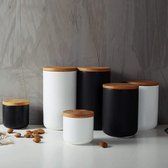 Modern design voedselopslagdoos met luchtdicht houten deksel, keramische voedselopslagdoos, voedselopslagdoos voor koffie, suiker, thee, kruiden, enz, (zwart, 1000 ml)