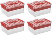 Sunware - Q-line opbergbox met inzet 15L rood - Set van 4
