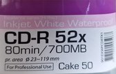 Inkjet White Waterproof CD- R 52x 80min/700mb cake 50