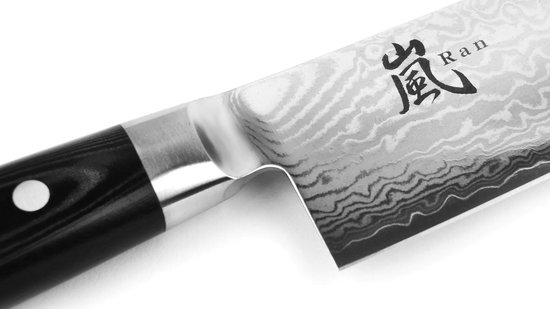 Yaxell Japonais - Série Ran - Couteau de Chef Nakiri - Acier VG10 - 61 HRC - Lame 16,5 cm - 69 Couches d'Acier Damassé - Toile-Micarta Heft