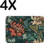 BWK Luxe Placemat - Gekleurde Bloemen Patroon - Getekend - Set van 4 Placemats - 40x30 cm - 2 mm dik Vinyl - Anti Slip - Afneembaar