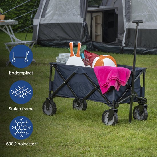 Campart Bolderkar HC-0910 - Opvouwbaar - Bolderwagen met stevig harmonicaframe - Inclusief opbergtas en bodemplaat - Draagvermogen 70 kilo - Blauw