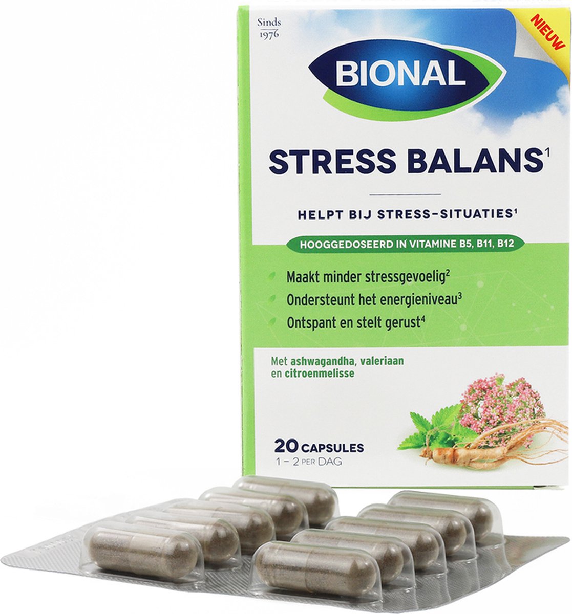 Bional Stress Balans - Vegan voedingssupplement met Ashwaghanda – 20  capsules - Bij stress | bol