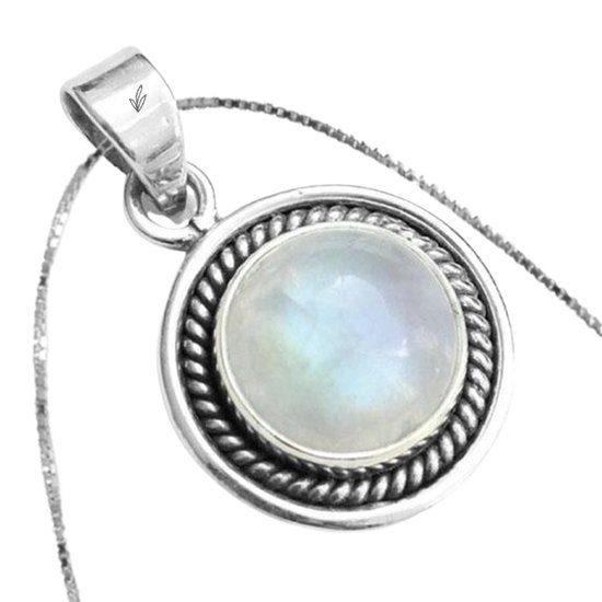 Bijoux nature - Collier en argent sterling 925 avec pierre de lune ronde - Bijoux de luxe en pierres précieuses - Fait main