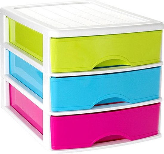 Ladeblok/bureau organizer met 3 lades multi-color/wit - L35,5 x B27 x H26 - Opruimen/opbergen laatjes