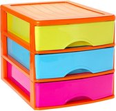 Ladeblok/bureau organizer met 3 lades multi-color/oranje - L35,5 x B27 x H26 - Opruimen/opbergen laatjes