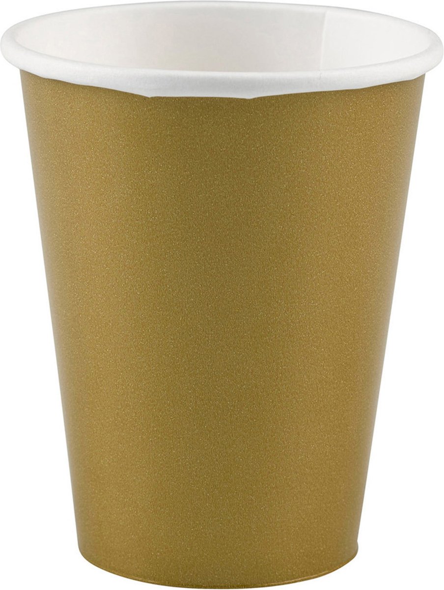Goudkleurige kartonnen drink bekers 8x stuks 266 ml - Verjaardag feestartikelen