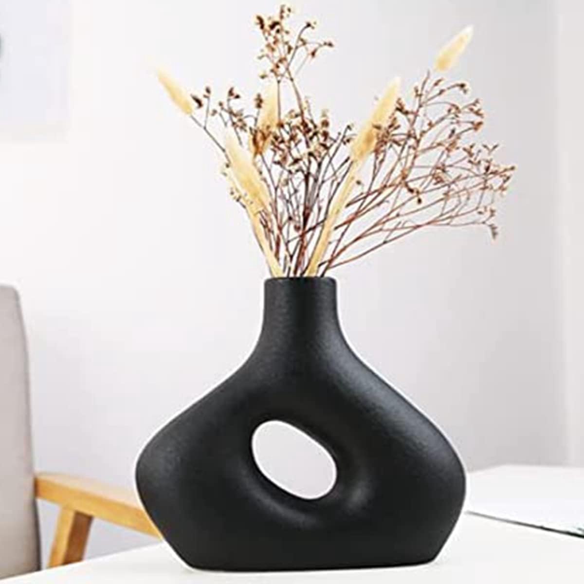 Vase Céramique Blanc 20 Cm Style Bohème Nordique – Vase Rond Minimaliste Pour Pampa, Fleurs Séchées Ou Fraîches