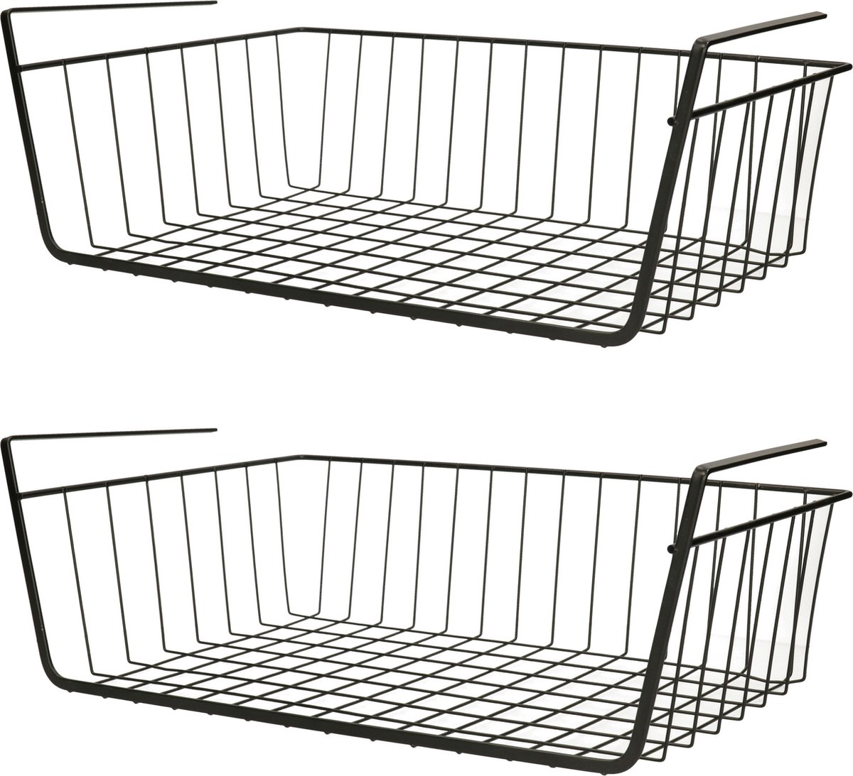 MSV Kastmandje - 2x - opberg/hang mandjes - rvs - zwart - 39 x 25 x 14 cm - draadmand