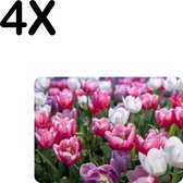BWK Luxe Placemat - Roze met Witte Tulpen - Set van 4 Placemats - 35x25 cm - 2 mm dik Vinyl - Anti Slip - Afneembaar