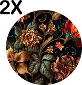 BWK Flexibele Ronde Placemat - Prachtige Bloemen Kunst - Set van 2 Placemats - 50x50 cm - PVC Doek - Afneembaar