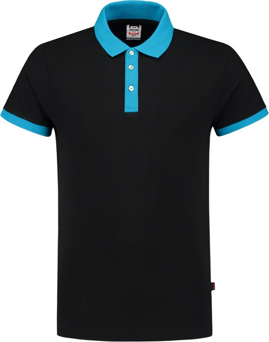 Tricorp poloshirt bi-color fitted - Casual - 201002 - zwart-turquoise - maat XS