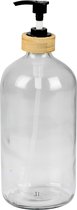 Urban Living Distributeur de savon/distributeur de savon - verre/bambou - transparent - 1 litre - 24 cm