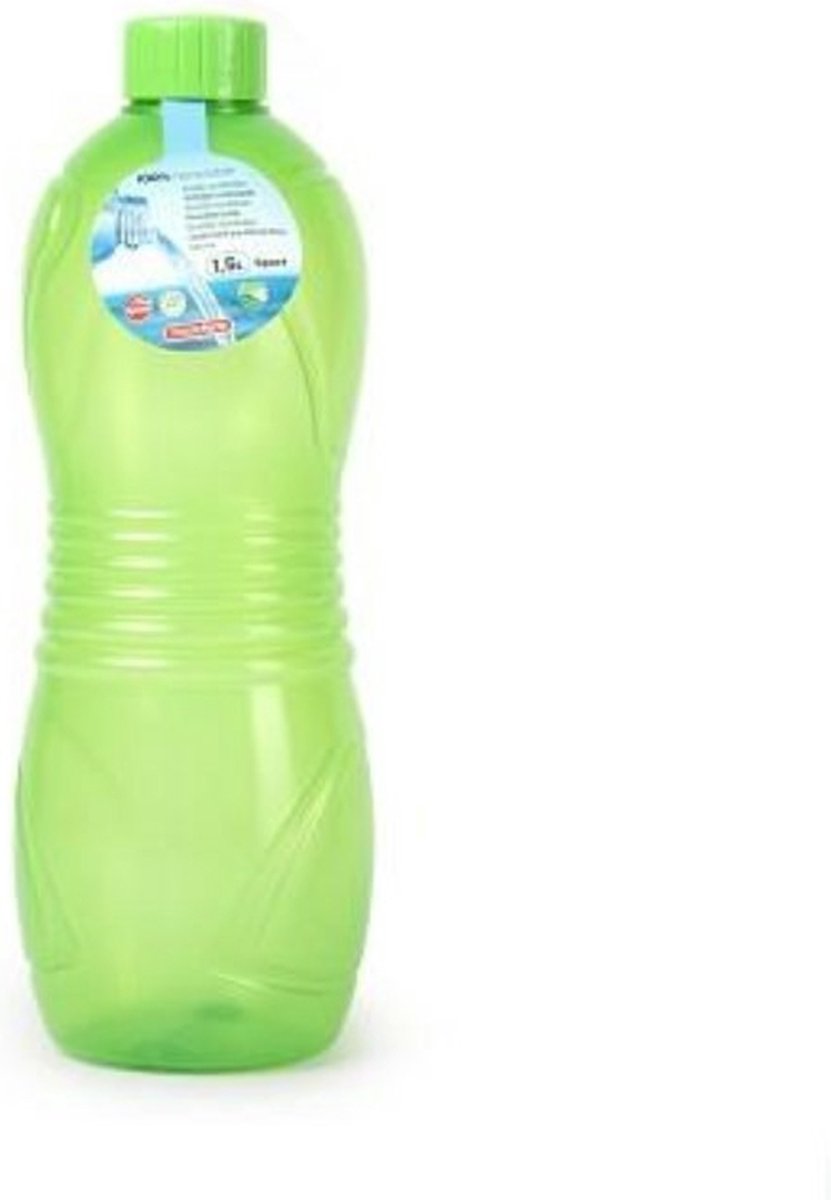 Plasticforte Drinkfles/waterfles/bidon - 1000 ml - transparant/groen - kunststof