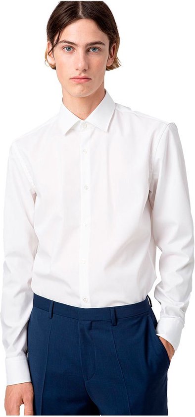 HUGO Kenno slim fit overhemd - popeline - wit - Strijkvriendelijk - Boordmaat: 38