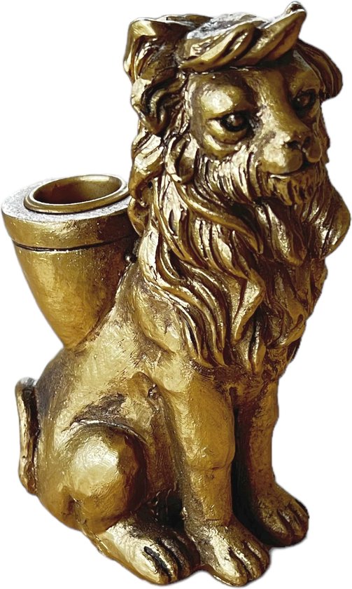 Kandelaar - Gouden kandelaar - Gouden leeuwtje kandelaar - Leeuwenkandelaar - Kandelaar leeuw - Premium - 15 cm
