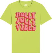 Holly Jolly Vibes - Foute Kersttrui Kerstcadeau - Dames / Heren / Unisex Kleding - Grappige Kerst Outfit - T-Shirt - Unisex - Appel Groen - Maat XL