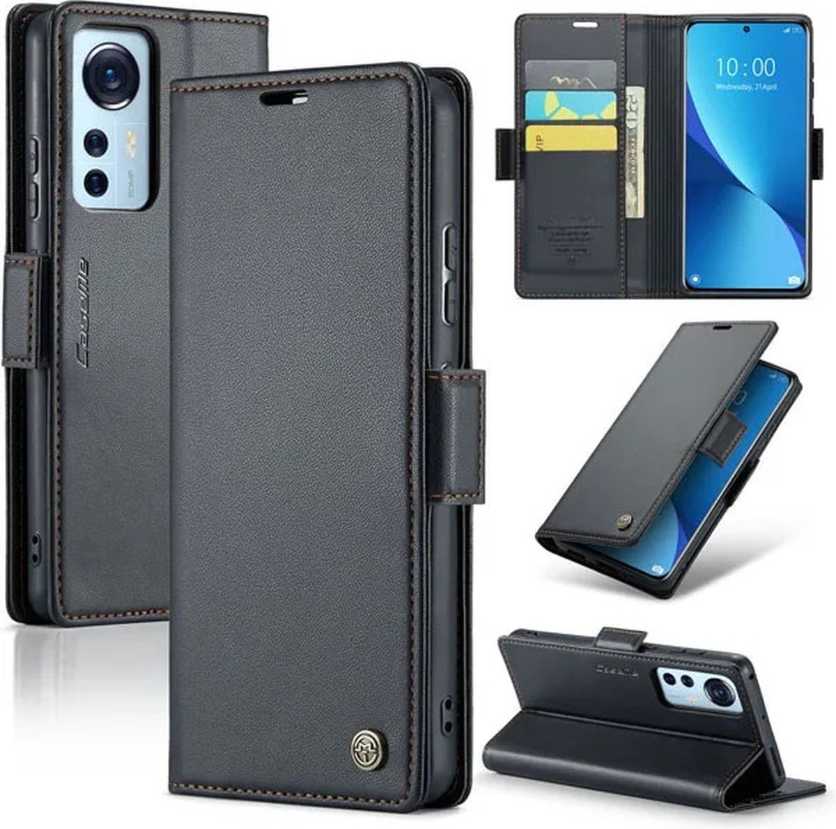 CaseMe Wallet Case met RFID Bescherming en Magneetsluiting voor Xiaomi 12 / 12X _ Zwart