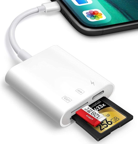Strolox Cardreader met Lightning Aansluiting - Inclusief Oplaadpoort - SD Kaart en Micro SD kaart