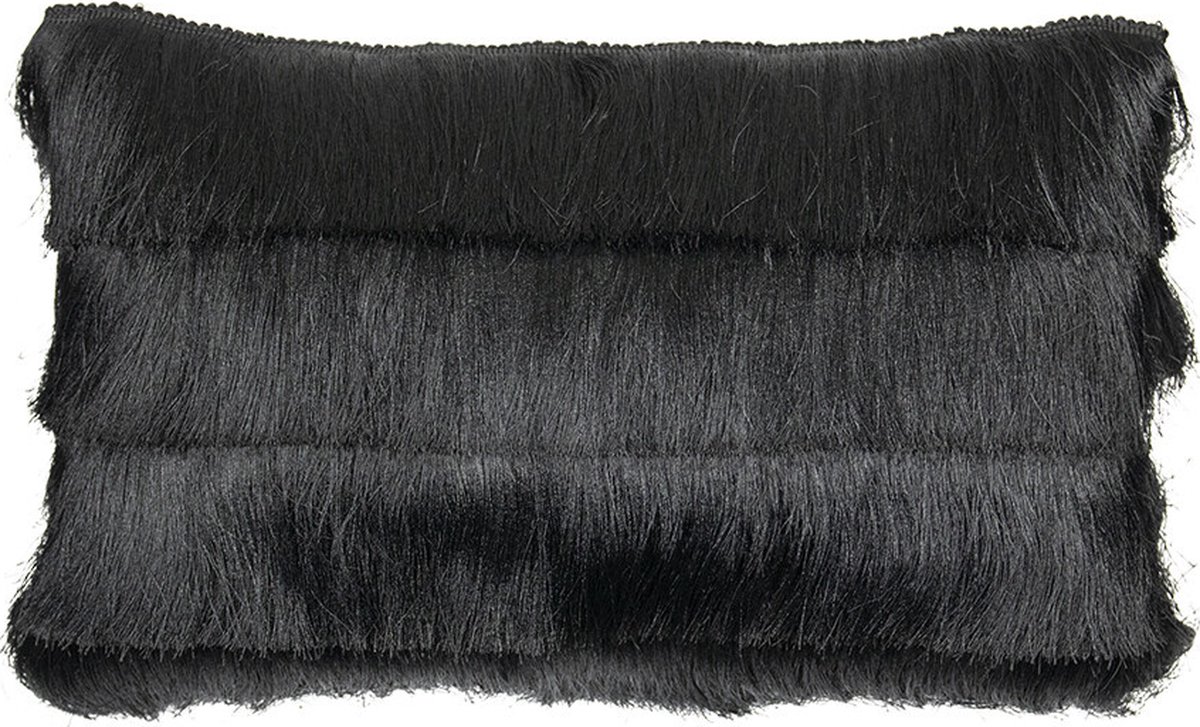 Mars & More Kussen - Sierkussen - Half kussen - Franjes - Zwart - Polyester - 30x50cm