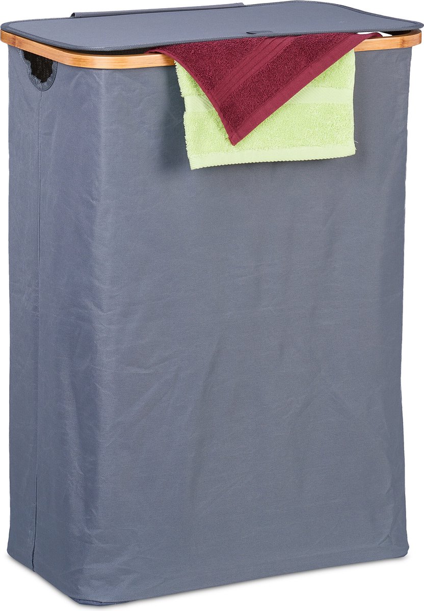 Goedkoopste wasbox met deksel - 105 l - bamboe - polyester - opvouwbaar - badkamer
