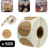 1 rol Stickers/Zelfklevers "Handmade with Love" (per 500 Stickers/Zelfklevers - 38mm)