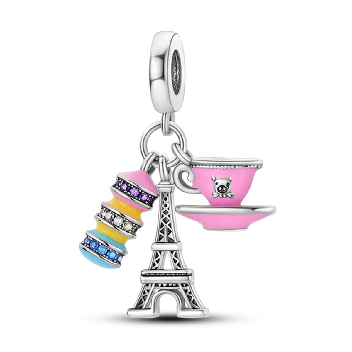 Eiffeltoren en Macarons Bedel Voor Armband - Keen Jewel - 925 Zilver Bedel
