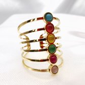 RVS - verstelbaar - brede elegant ring - multicolor - natuursteentjes. One-size