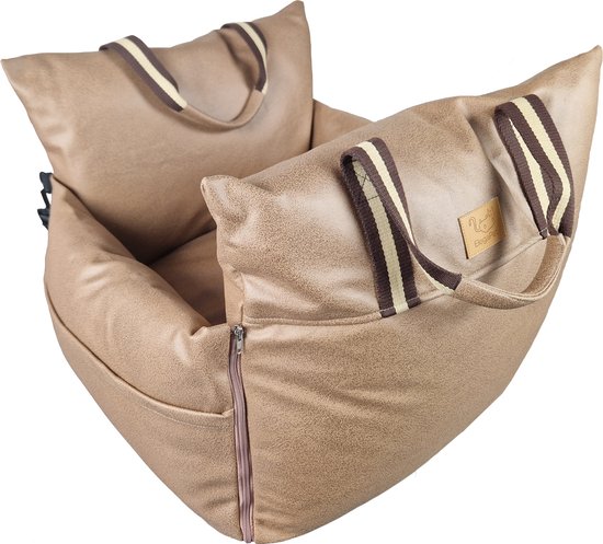 ElegaPet Luxurious Dog Car Seat en Cuir végétalien Cognac