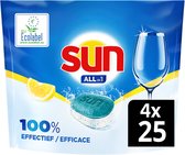 Sun - All-in 1 Lemon - 100% oplosbare tabletfolie - 4 x 25 stuks -100 vaatwastabletten - Voordeelverpakking