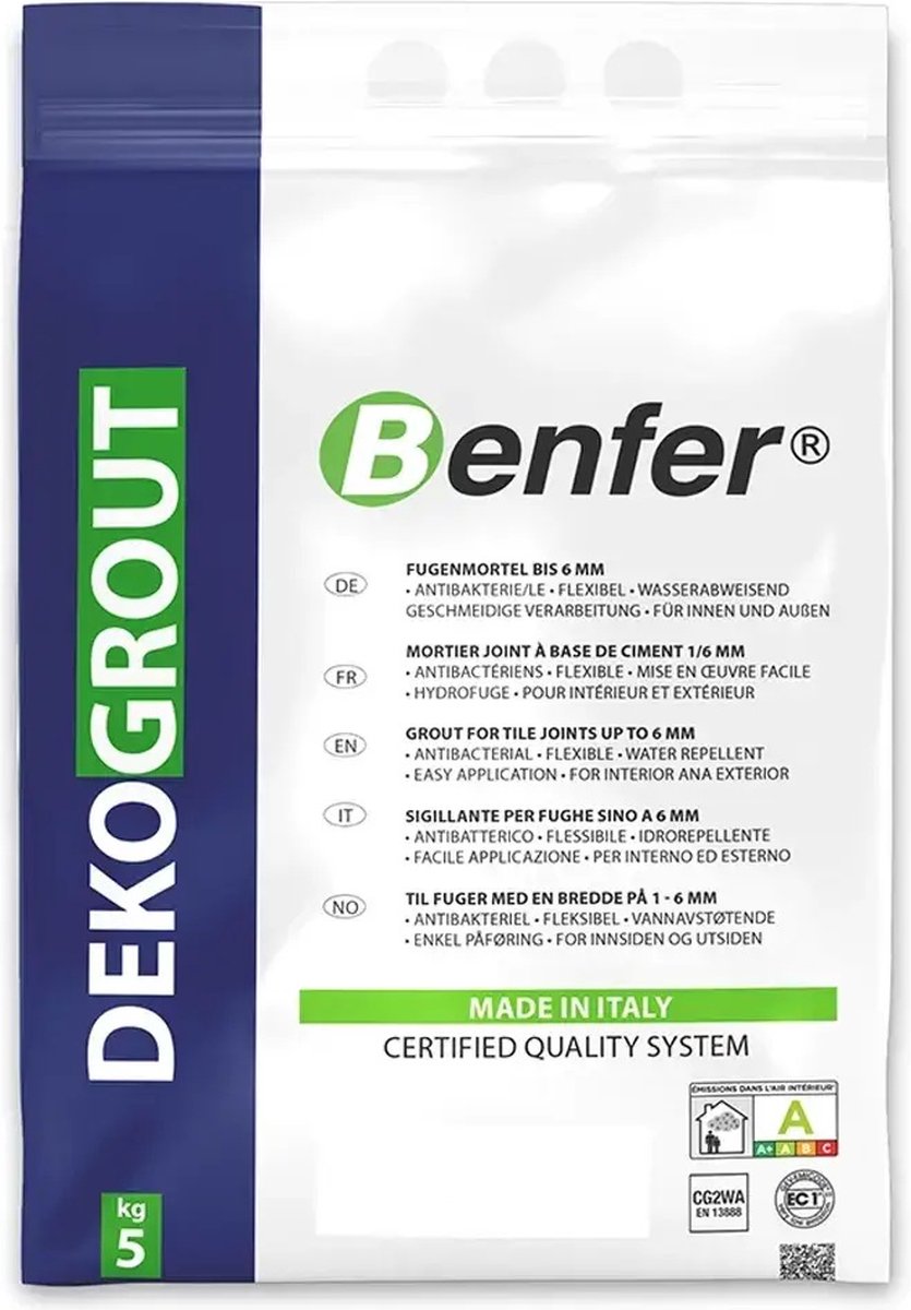 Benfer Dekogrout voegmiddel Wit voor tegels, wand en vloer binnen en buiten antibacterieel - Benfer