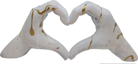 Gilde Handwerk - Love Sign Hands - WIT goud Beeld Sculptuur - Polyresin liefdes handen hart