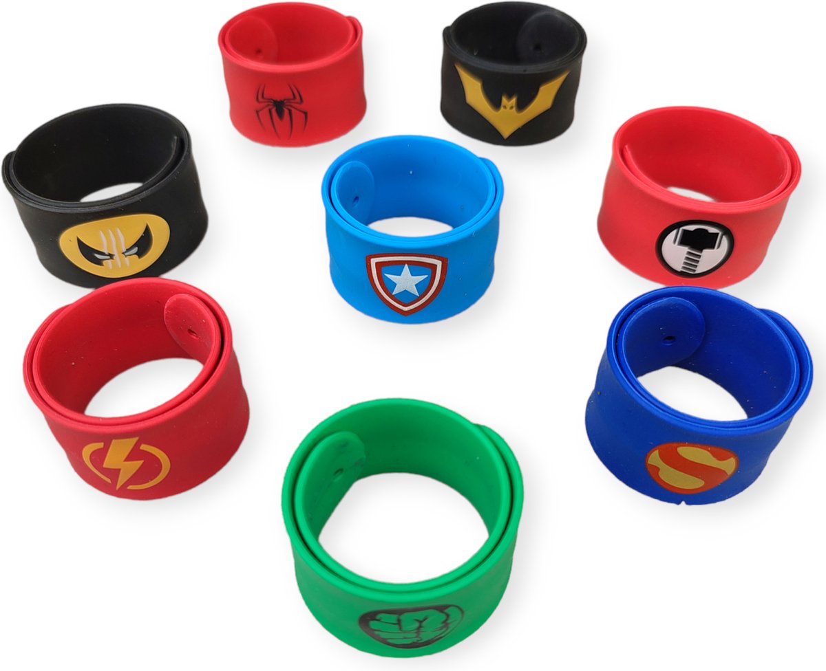 Jobber Toys - 8 Superhelden Armbanden - Klik armbandjes - Superheld