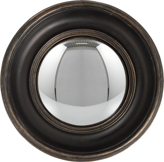 HAES DECO - Bolle ronde Spiegel - Kleur Zwart - Formaat Ø 23x3 cm - Materiaal Polyresin - Wandspiegel, Spiegel rond, Convex Glas