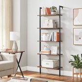 MIRA Home Industrieel Ladderrek – Boekenkast/Wandkast 60x30x172 cm – Zwart met Bruin – Stijlvol Boekenrek met Metaal en Hout