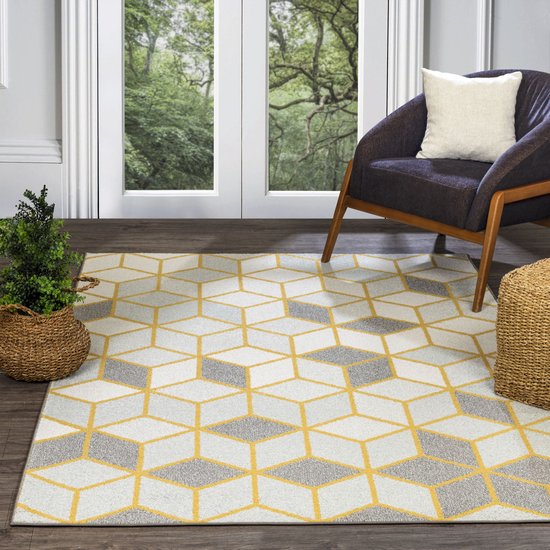 Vloerkleed Re-Fold - crème/oranje/blauw - 160x230 cm | Leen Bakker Vloerkleed Re-Fold - crème/oranje/blauw - 160x230 cm | Leen Bakker