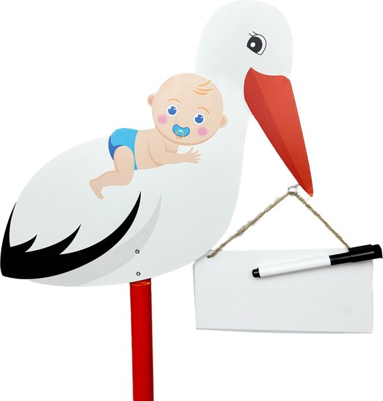 Serra Fé - Geboorte ooievaar - baby jongen - 101 cm - incl. uitwisbare Serra Fé - Geboorte ooievaar - baby jongen - 101 cm - incl. uitwisbare